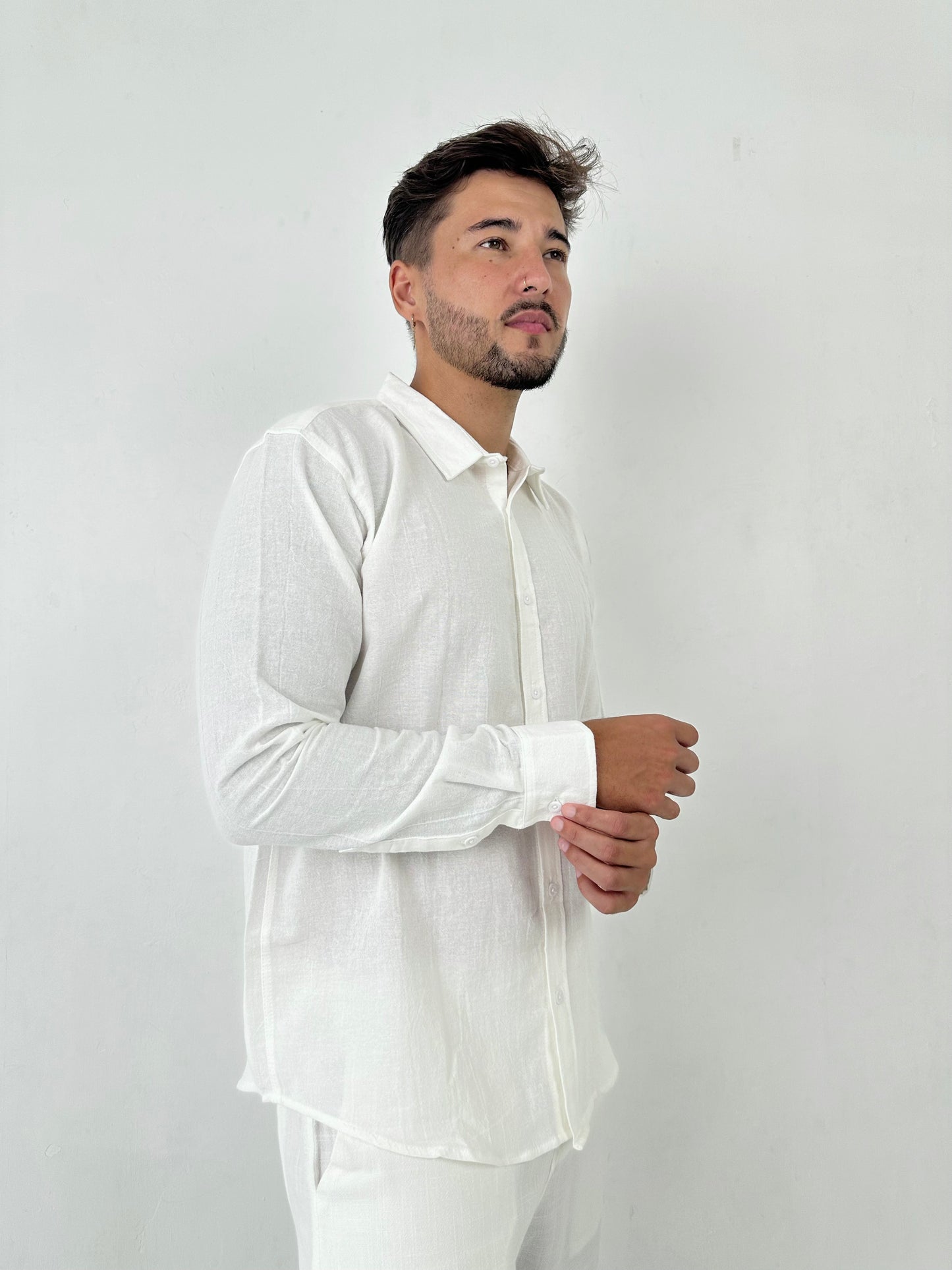 Annantara Linen Long Sleeve Shirt with Spread Collar by Cottonello