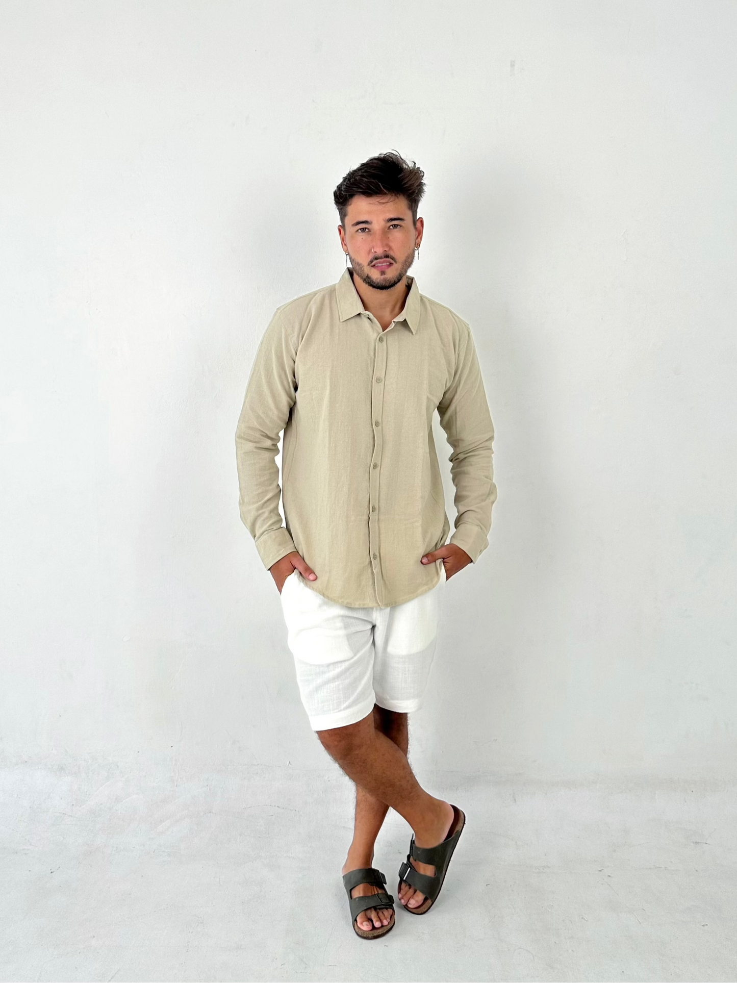 Annantara Linen Long Sleeve Shirt with Spread Collar by Cottonello