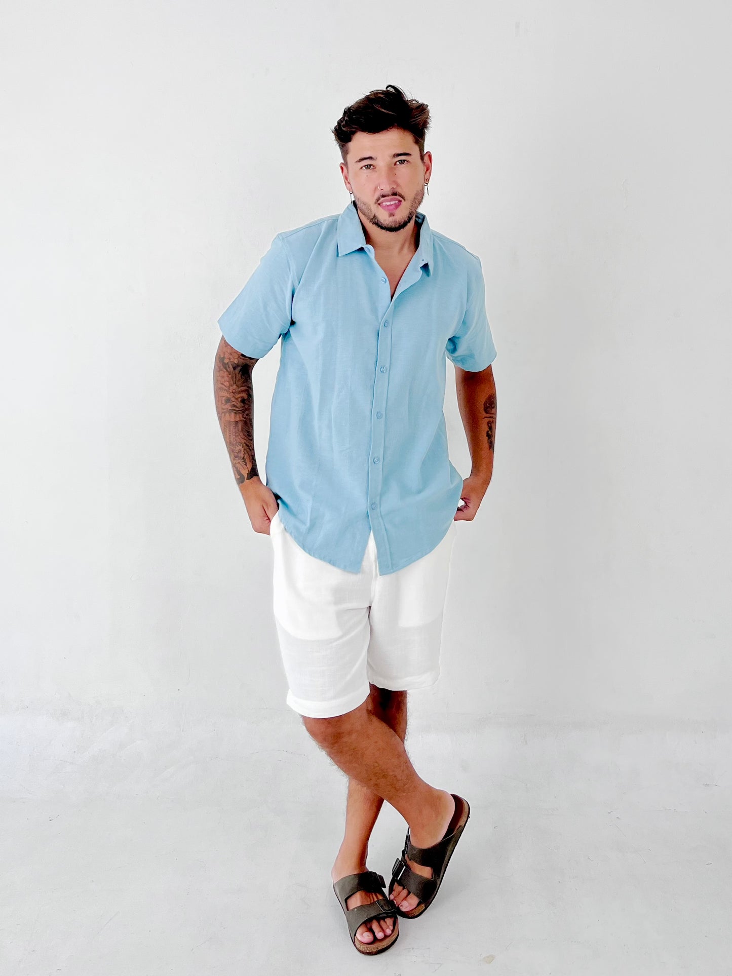 Aaman Linen Shirt by Cottonello - Men's Linen Shirt Short Sleeve