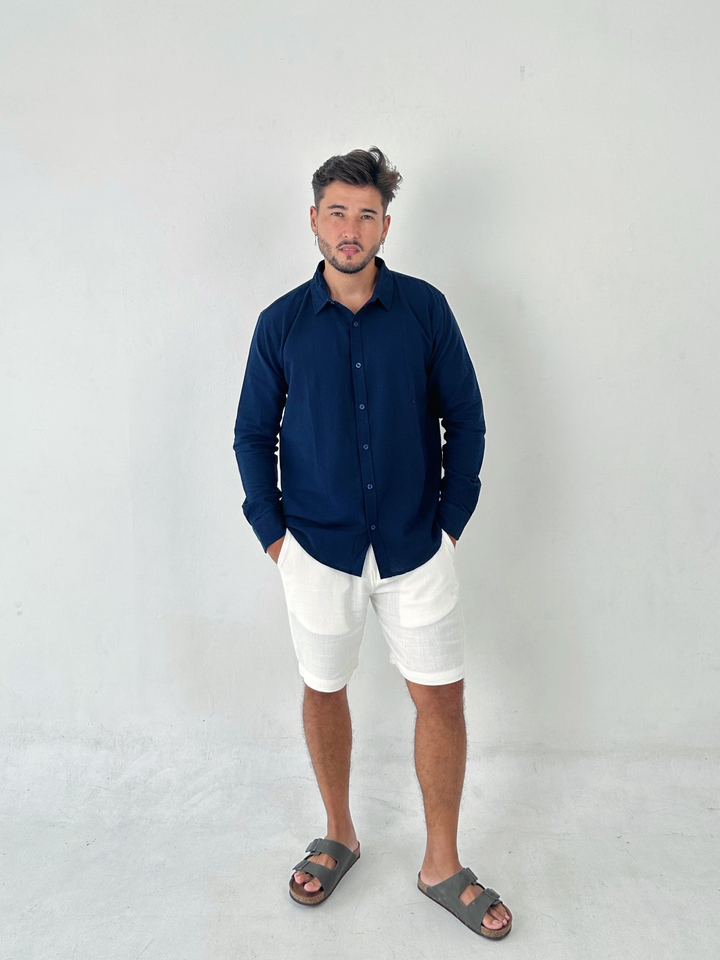 Annantara Linen Long Sleeve Shirt with Spread Collar by Cottonello