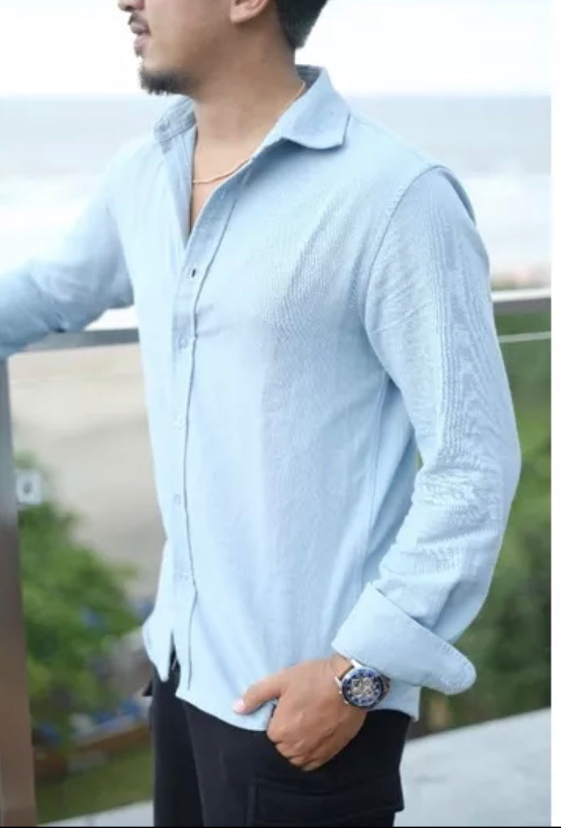 Annantara Linen Long Sleeve Shirt with Spread Collar by Cottonello